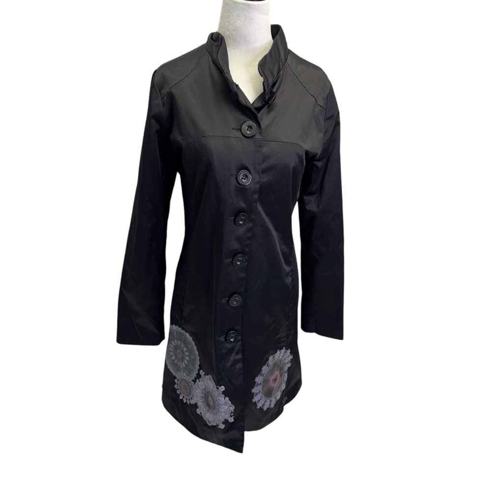 Desigual Black Women's Jacket Coat with Floral Accents Size S